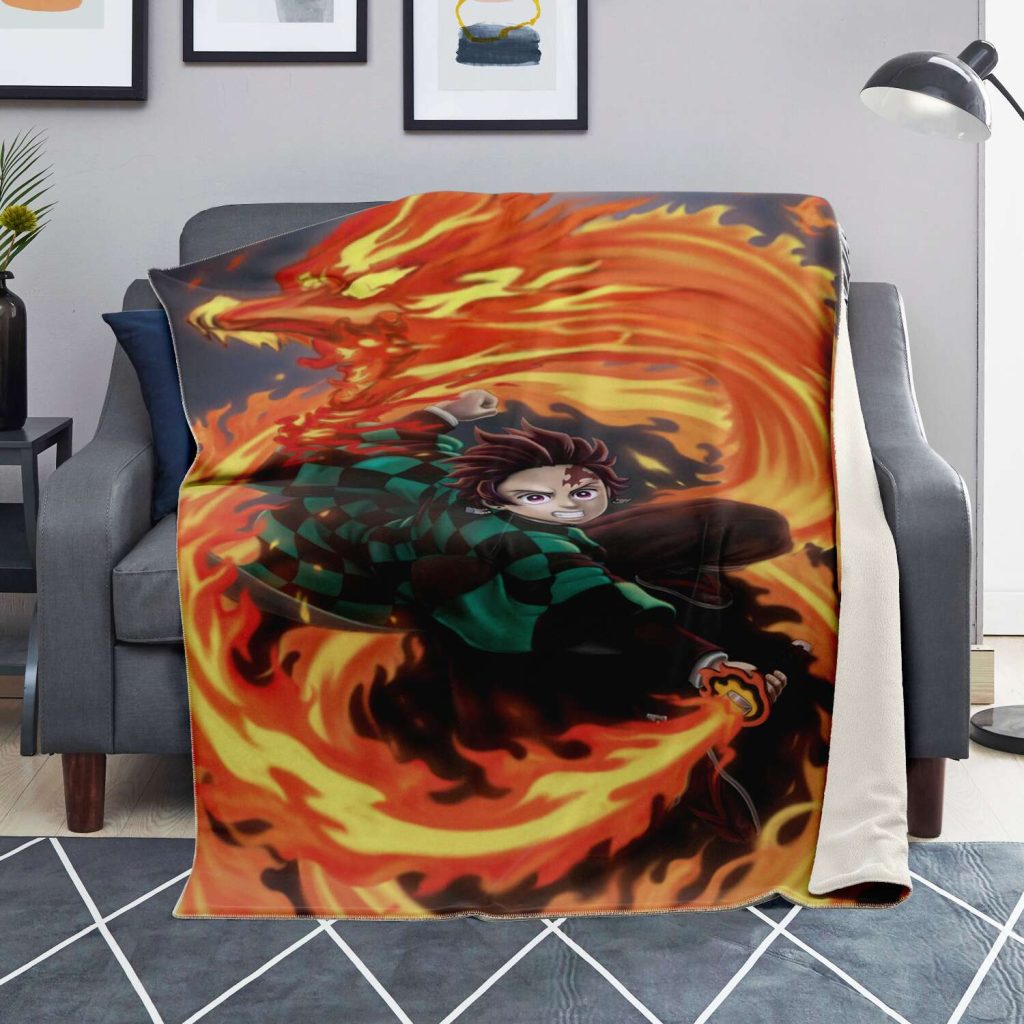 Demon Salyer Tanjiro Kamado Fire Blanket Premium Microfleece - Aop