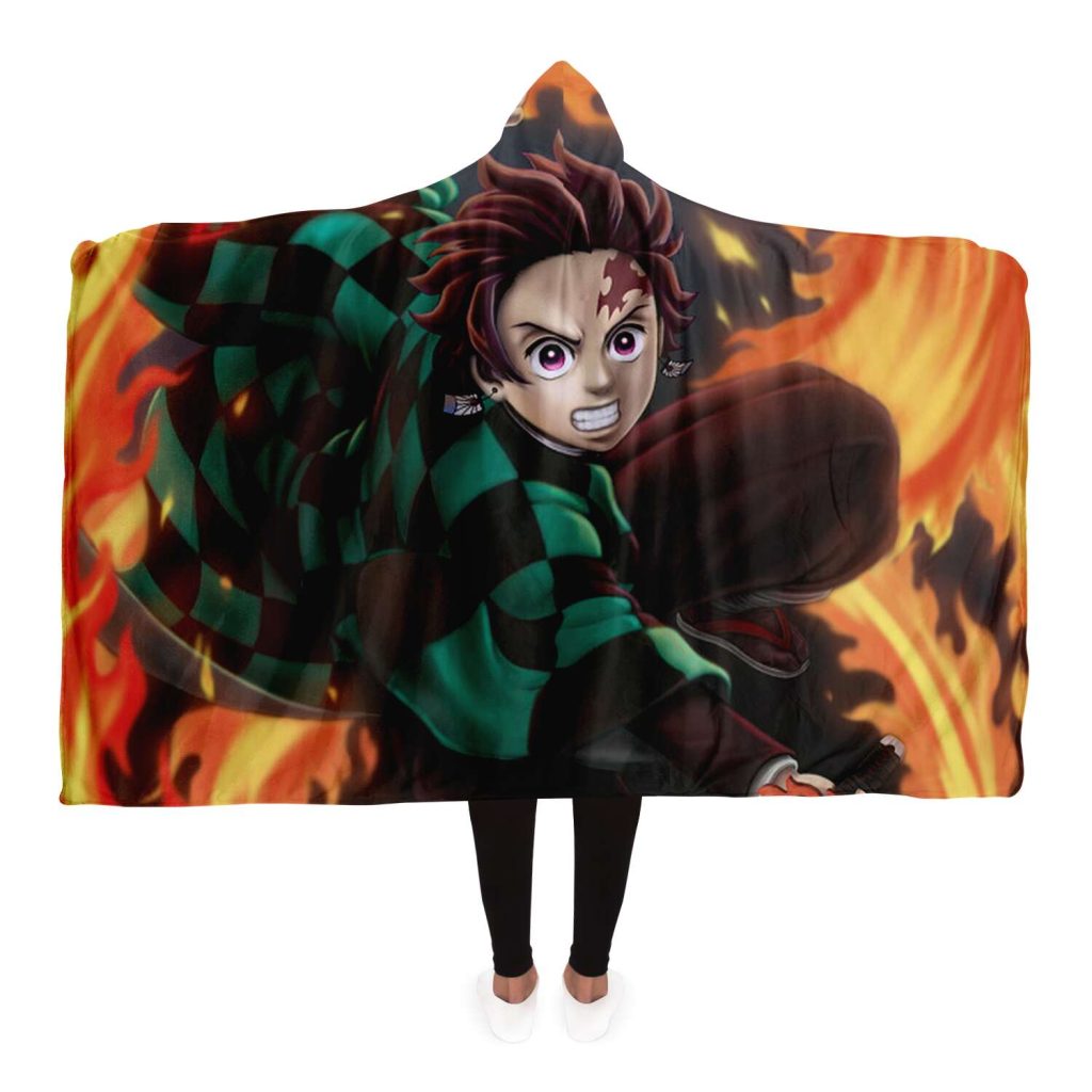 Demon Salyer Tanjiro Kamado Fire Hooded Blanket Adult / Premium Sherpa - Aop