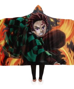 Demon Salyer Tanjiro Kamado Fire Hooded Blanket Adult / Premium Sherpa - Aop