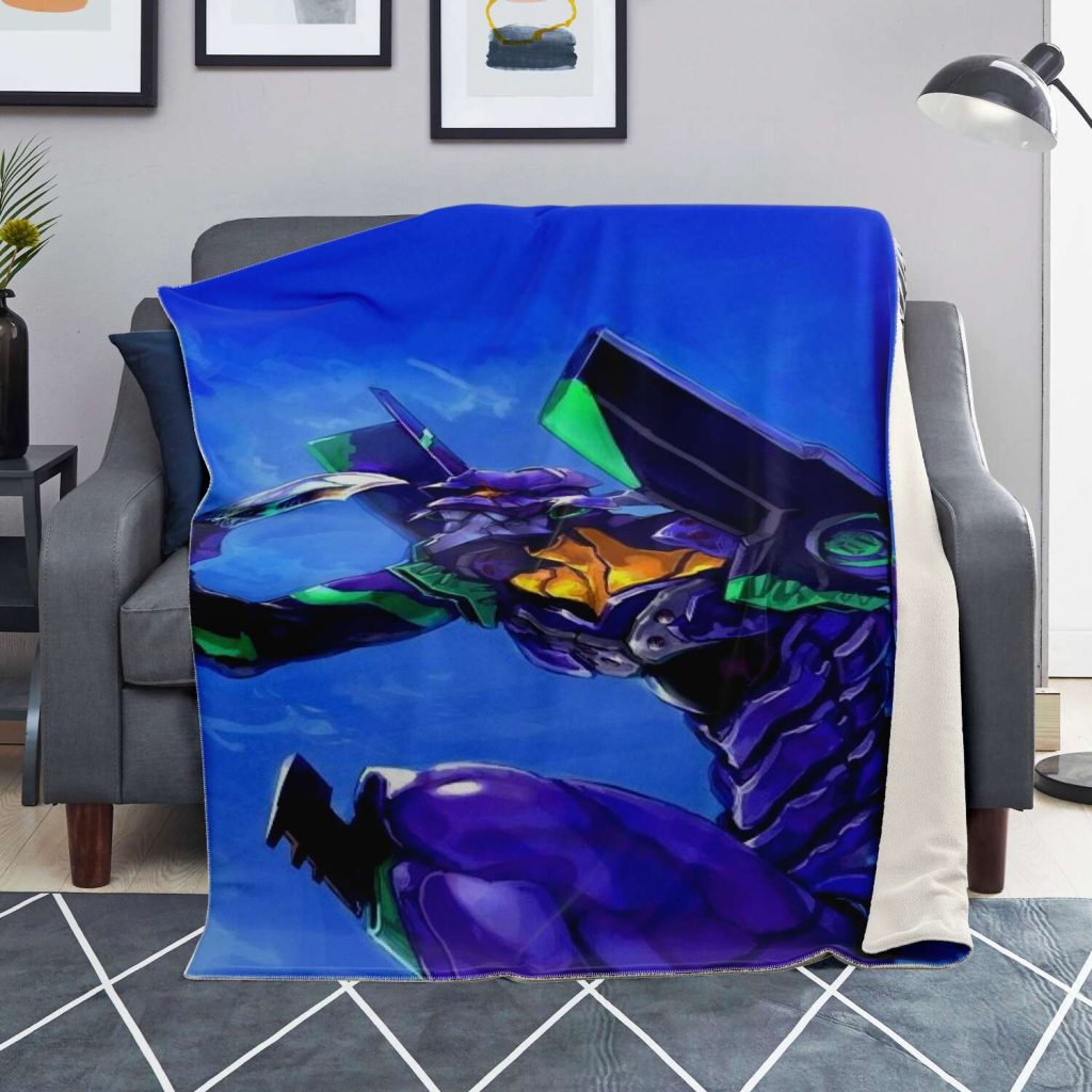 Evangelion Unit-01 Blue Sky Blanket Premium Microfleece - Aop