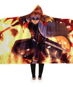 Demon Salyer Kyojuro Rengoku Fire Hooded Blanket Adult / Premium Sherpa - Aop