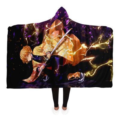 New 3D Demon Salyer Zenitsu Agatsuma Hooded Blanket Adult / Premium Sherpa - Aop