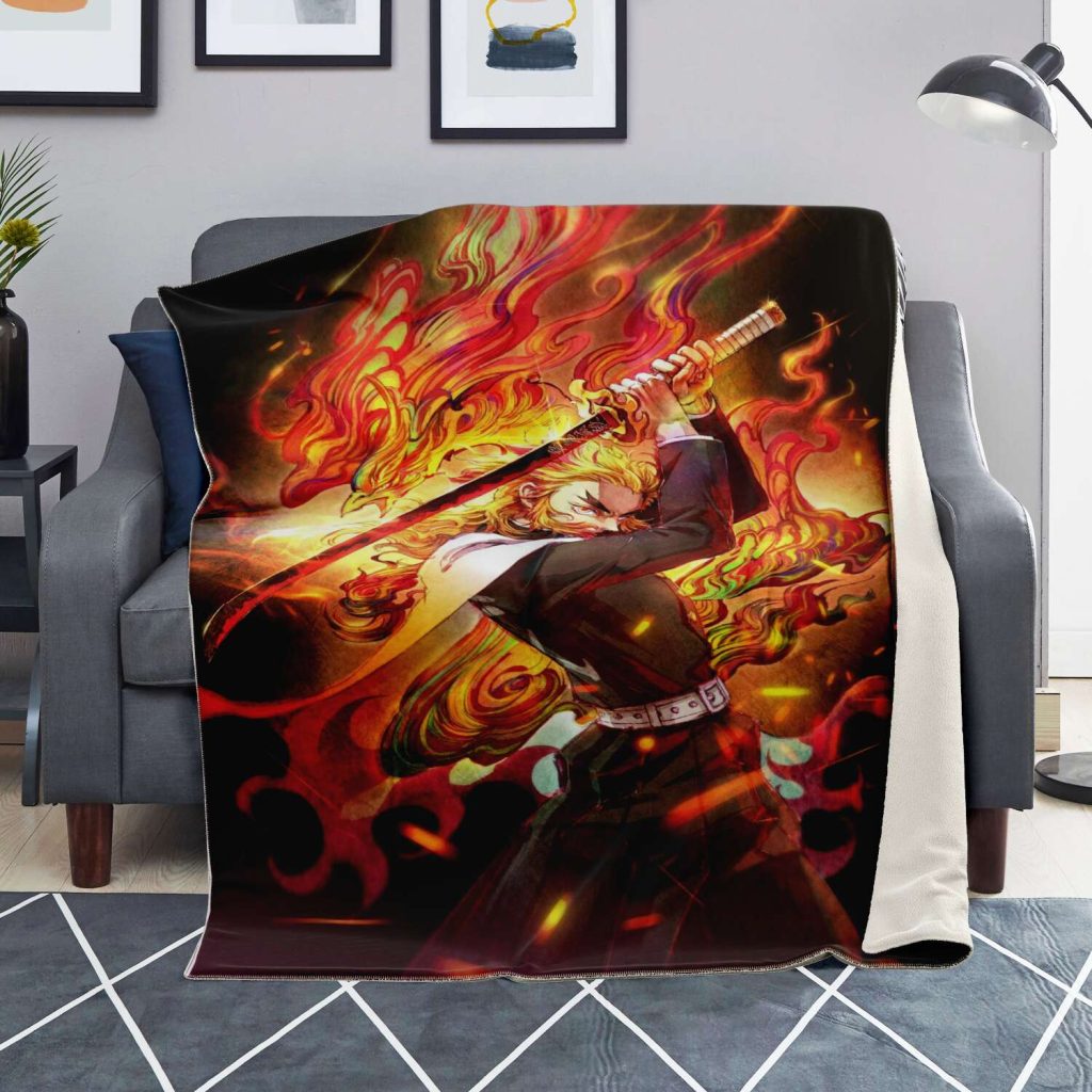 Demon Salyer Kyojuro Rengoku Fire Blanket Premium Microfleece - Aop