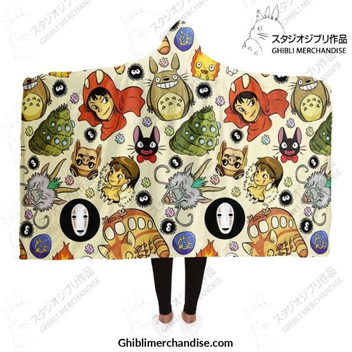 Ghibli Full Character 3D Hooded Blanket Adult / Premium Sherpa - Aop