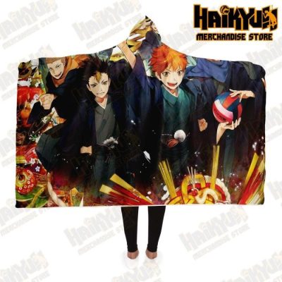 Haikyuu Hooded Blanket New Desgin No.1 Adult / Premium Sherpa - Aop