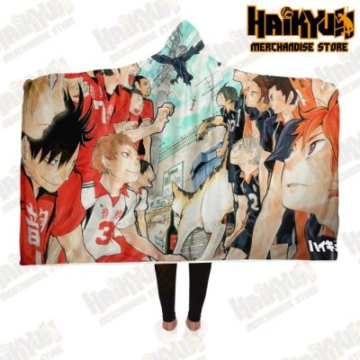 Haikyuu Nekoma & Karasuno Hooded Blanket Adult / Premium Sherpa - Aop