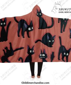 Jiji Black Cat Hooded Blanket Adult / Premium Sherpa - Aop