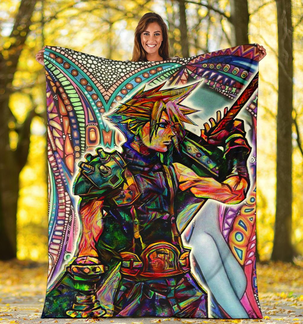 Trippy Cloud Strife Final Fantasy VII FF7 Blanket