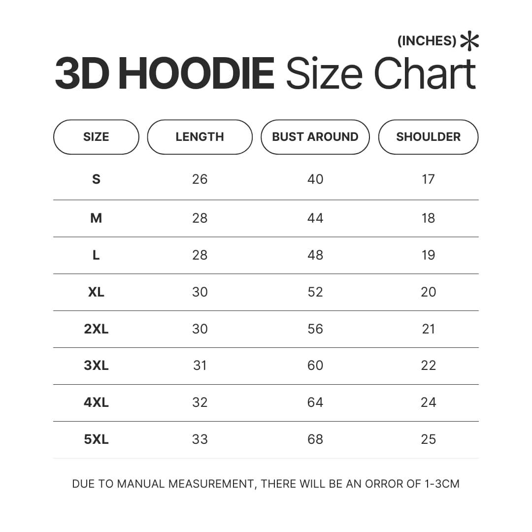 3D Hoodie Size Chart - Anime Blanket Store